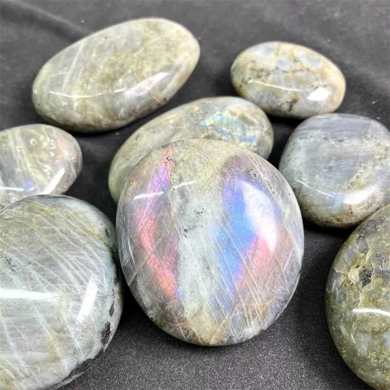 Diskon besar kualitas tinggi cahaya bulan kilat alami batu palem kuarsa kristal Labradorite untuk penyembuhan