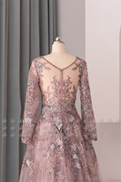 Mily Nupcial LWC8178 Vestidos de lujo Noche Con cuentas A-line Manga larga Escote en V Elegante Lentejuelas Hasta el suelo Vestidos de fiesta