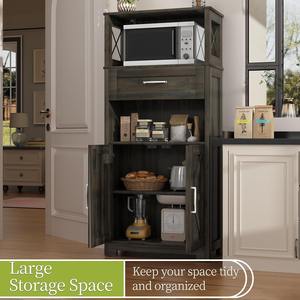 Aparador Alto de Estilo Rústico, Mueble de Cocina Gris, Aparador con Puertas, Estantes y Cajón para Comedor y Cocina - Product Image 2