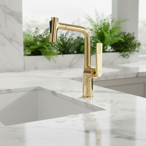 Robinet de cuisine de luxe en laiton doré, mitigeur chaud/froid 360° °   Robinet de lavabo rotatif à montage sur plan pour hôtel et villa - Product Image 2