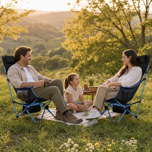 Chaise pliante portable d'extérieur avec cadre en aluminium et tissu Oxford, dossier haut, pour camping et jardin, couleur bleu-noir, design pliable - Product Image 2