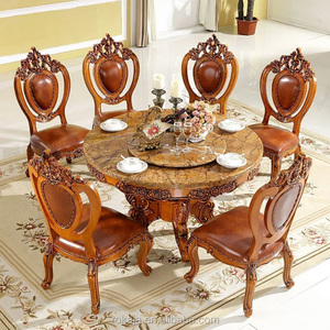 Éxito de Ventas Mesa de Comedor Antigua de Madera Tallada a Mano de Lujo Real Redonda para 6 u 8 Personas Estilo Europeo de Madera Maciza - Product Image 3
