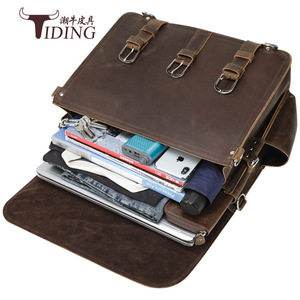 Tiding Men's Genuine Leather <b>Backpack</b> Dark <b>Brown</b> 20L Below Durable Travel Bag - Product Image 4