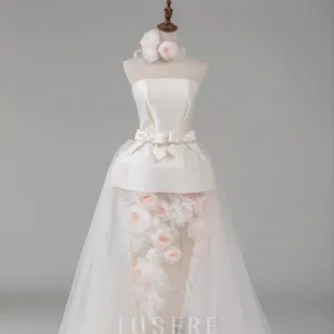 Vestido de noivado feminino, rosete de flores feito à mão 3d sem alças boho casamento 2022