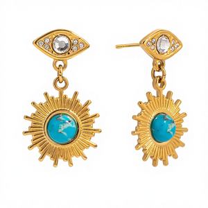 Pendientes <span class=keywords><strong>de</strong></span> tuerca <span class=keywords><strong>de</strong></span> aleación con diseño geométrico <span class=keywords><strong>de</strong></span> girasol y turquesa, joyería <span class=keywords><strong>de</strong></span> moda, regalo para fiesta - Product Image 2