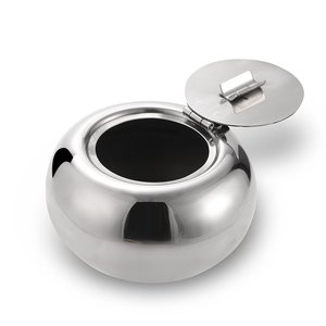 Newness Stainless Steel Modern Tabletop Ashtray with Lid, Cigarette Ashtray for Indoor or Outdoor Use, Ash Holder for Smokers, D