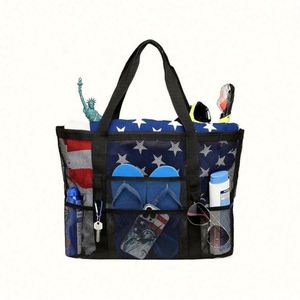 Bolsa de Playa de Malla Portátil Unisex, Gran Capacidad, para Viajes Familiares, Reutilizable, de Poliéster Blanco, para Compras - Product Image 2