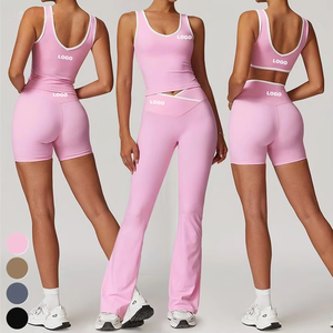 Ropa Deportiva para Mujer OEM, 2 Piezas, Transpirable, de Secado Rápido, Antibacteriana, Elástica, con Estampado de Guinga y Bloques de Color para Gimnasio - Product Image 3
