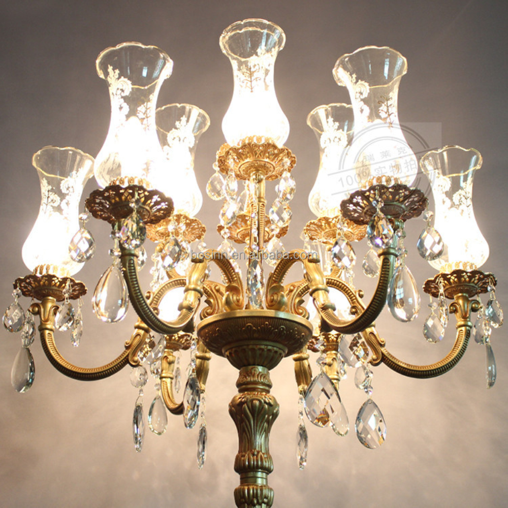 金色落地灯铜雕塑杆孔雀灯笼装饰别墅酒店卧室洛可可落地灯