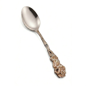 Cuillère à miroir sculptée en forme de rose, finition polie miroir, bol antique à poignée brossée, en acier inoxydable, pour restaurant, fête et événement - Product Image 1