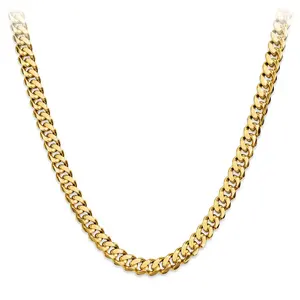 Mens Chain High Polish Stainless Steel 14K Gold Plated Chunky Curb Cuban Link Chain Necklace