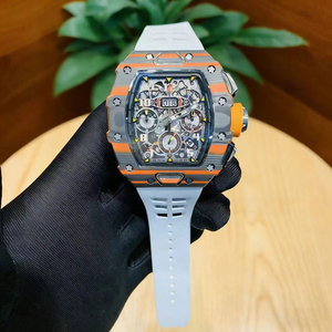 Men's Carbon Fiber Sports <b>Watch</b>, Orange Woven <b>Case</b>, Sapphire Crystal, Designer Style RM11-03, Wholesale - Product Image 1