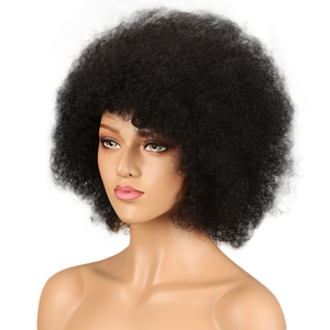 Pelucas de cabello humano Afro para <span class=keywords><strong>mujer</strong></span>, pelucas de cabello humano rizado Afro rizado de color marrón Rubio de 14 pulgadas, pelucas de cabello brasileño Remy 100% - Product Image 3