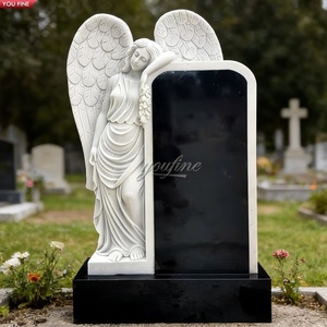 YOUFINE Pierre tombale en marbre blanc sculptée à la main avec Jésus pour la décoration des cimetières - Product Image 5