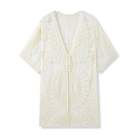 Cardigan en maille brodée pour femme, style plage, protection solaire, à lacets, pour vacances en extérieur