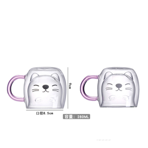 귀여운 고양이 만화 모양 이중벽 보로실리케이트 유리 커피 머그컵 - BPA 프리, 내열, 전자레인지 사용 가능, 증정용 - Product Image 6