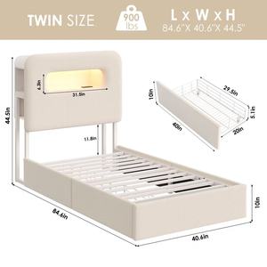 <span class=keywords><strong>Letto</strong></span> <span class=keywords><strong>matrimoniale</strong></span> in peluche best-seller con rivestimento in velluto, luci LED integrate e <span class=keywords><strong>testiera</strong></span> con 2 cassetti contenitore, struttura <span class=keywords><strong>letto</strong></span> a piattaforma - Product Image 2