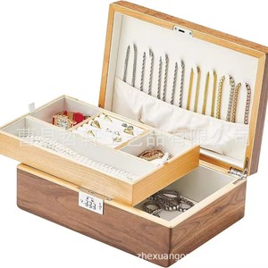 Wooden Jewelry <b>Storage</b> Box Double Layer With Drawer For <b>Rings</b> Necklaces Bracelets And Watches Gift Box Solid Color Rectangle - Product Image 1