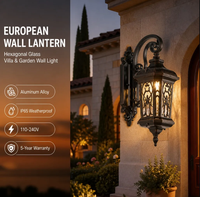 Lanterne murale de style européen, verre hexagonal, éclairage extérieur, aluminium, IP65, résistant aux intempéries, pour villa, jardin, patio, véranda, entrée de maison