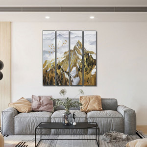 Art Original d'Usine : Tableau sur Toile Paysage Chinois Art <span class=keywords><strong>Déco</strong></span> Personnalisé à 4 Panneaux avec Cadre en Bois pour Fond de Télévision Moderne ou Mur de Salon - Product Image 2