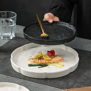 High Value Creative Simple Black And White Ceramic Plate Home Restaurant Hotel Frosted Ceramic Steak Plate Western Food Plate