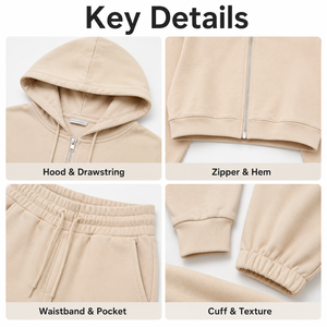 Conjunto de Sudadera con Capucha Corta y Cremallera y Pantalones Jogger para <span class=keywords><strong>Mujer</strong></span> al por Mayor, con Cintura Ajustable con Cordón, Ropa Casual de Descanso, <span class=keywords><strong>Chándal</strong></span> - Product Image 4