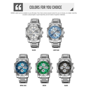 SKMEI 2556 luxe sportif en <span class=keywords><strong>acier</strong></span> inoxydable bande boîtier en alliage analogique numérique chronographe montre pour hommes 3BAR résistant à l'eau - Product Image 5