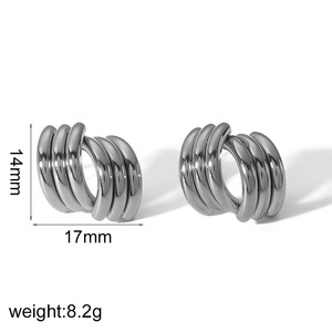 Joyería impermeable para mujer, pendientes <span class=keywords><strong>de</strong></span> tuerca <span class=keywords><strong>de</strong></span> <span class=keywords><strong>tres</strong></span> líneas chapados en oro <span class=keywords><strong>de</strong></span> 18 quilates, pendientes geométricos <span class=keywords><strong>de</strong></span> acero inoxidable sin deslustre - Product Image 5