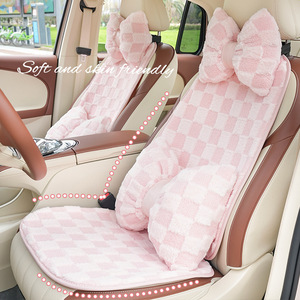 Housses de siège de voiture en peluche, ensemble complet, motif à carreaux rose avec nœud, pour sièges avant, chaudes pour l'hiver, décoratives, antidérapantes, utilisables en toutes saisons - Product Image 2