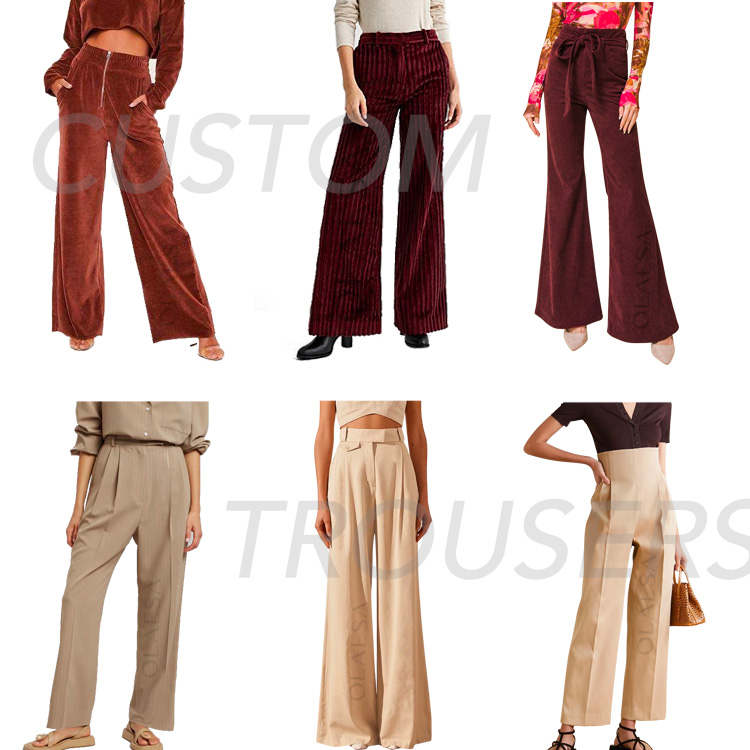 High Quality Brown Velvet Trousers Ladies Pants Party Luxury Clothes High Waist Loose Custom Women Pants For Women