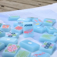 Jeu de Mahjong américain en acrylique bleu clair Macaron, 160 tuiles, motif floral aquatique d'été, plage, canard, tortue, lotus