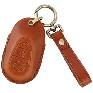 Leather Material car Key cover with key chain For Benz New car key case pouch accessory key bag