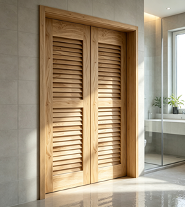 Wooden Plantation Shutter Pair Stained Finish Manual Operation Horizontal Rectangle Minimalist Bedroom - Product Image 4