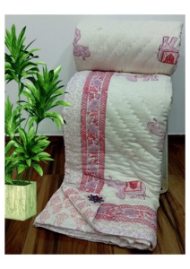 Edredón de Algodón con Diseño de Apliques de Elefantes, Estampado a Mano, para Cama Doble, Diseño Floral Tradicional, Hecho a Mano, para Uso en Todas las Estaciones - Product Image 1