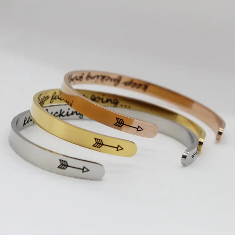 Stainless Steel C-shaped Open Bangle Titanium Steel Lettering Bracelet Customized Women's Jewelry