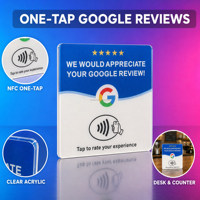 Carte de commentaires Google NFC avec support adhésif, texte personnalisé en anglais, espagnol, portugais, français, italien, allemand pour usage professionnel