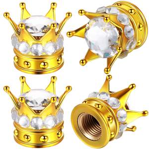 Crown Bling Handmade Crystal Rhinestone Aluminum Alloy <b>Tire</b> <b>Valve</b> Stem <b>Caps</b> Universal Attractive Accessories for <b>Car</b> Gold White - Product Image 1