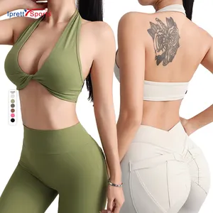 Sujetador deportivo Sexy con cuello Halter para mujer, ropa interior de Yoga activa con espalda abierta, sujetador Halter para entrenamiento de gimnasio, novedad de 2024