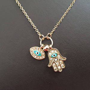 Offre Spéciale or argent chaîne diamant mauvais yeux Hamsa <span class=keywords><strong>pendentif</strong></span> collier pour femmes Blue Eye collier - Product Image 5