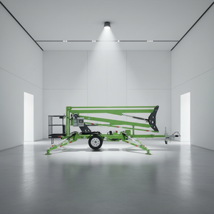 Mini-nacelle élévatrice articulée sur remorque, autoportée sur roues avec stabilisateurs, tractable - Product Image 1