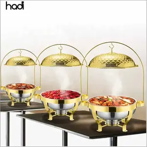 Catering roll top chaffing set gold plated food warmer buffet furnace golden color brass shaffing dish hanging gold chafing dish