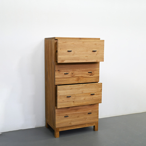 Cómoda Antigua de Teca con 4 Cajones Hechos a Mano y Patas Cónicas, Mueble de Madera Reciclada para Dormitorio - Product Image 1