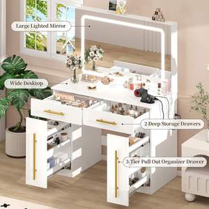 <span class=keywords><strong>Coiffeuse</strong></span> moderne de luxe en bois sur mesure avec <span class=keywords><strong>miroir</strong></span> <span class=keywords><strong>LED</strong></span>, grande capacité de rangement, table de maquillage pour chambre à coucher, meuble de panneau - Product Image 2