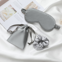 Masque de sommeil en polyester satiné naturel, masque pour les yeux coloré réglable, bandeau pour les yeux avec pochette et chouchous pour cheveux