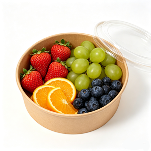 Bol en papier kraft jetable écologique, compatible micro-ondes, avec couvercle, pour plats à emporter, camping, salades de fruits, desserts et conservation des collations - Product Image 1
