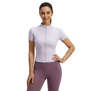 Women Full Zip Stand Collar Yoga Crop <b>Jackets</b> Slim Fit Stretchy Short Sleeve Athletic Top Running Gym <b>Workout</b> Active Wear - Product Image 4