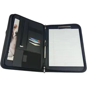 zippered A4 personalized leather file folder portfolio business conference folder organizer