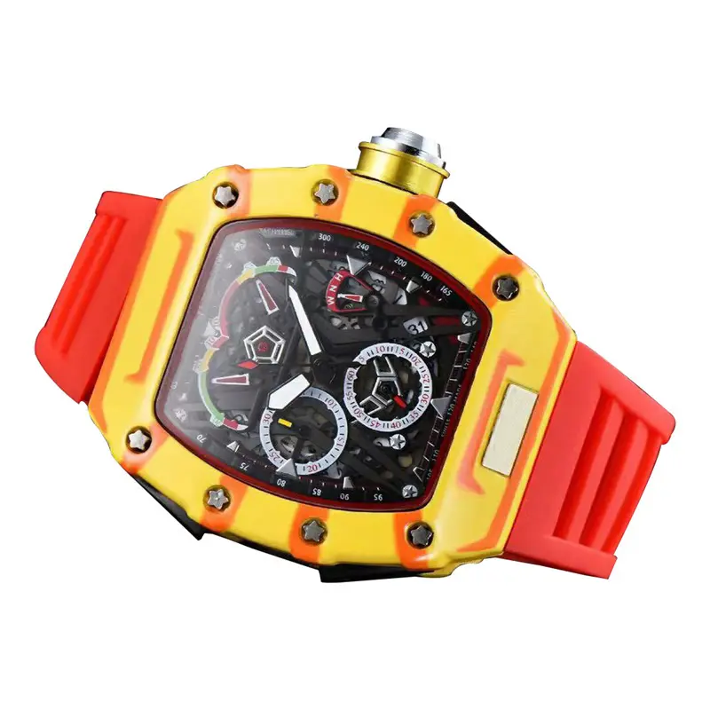 New Original Brand Tonneau Watches For Mens Fashion Classic Hollow Movement Quartz Watch Business Sports Clocks