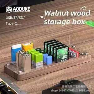 Caja de almacenamiento de madera para tarjetas USB Tf Sd tipo C, organizador de escritorio, Material de bambú duradero - Product Image 3