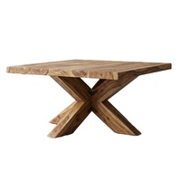 Table basse en bois rustique moderne SUNWOODD EXPO avec design en X, facile à nettoyer, pour le salon